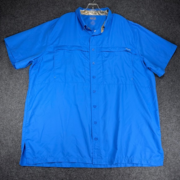 GameGuard Mens 3XL Short Sleeve Button Up Fishing Shirt Blue Camo Collar - Picture 1 of 7